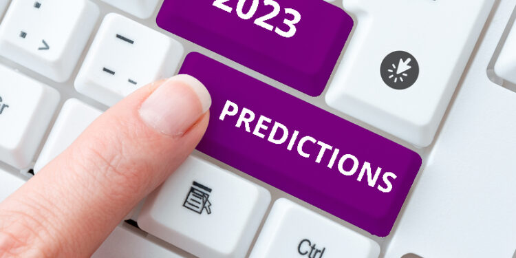 Sign displaying 2023 Predictions, Word for list of things you feel that going to happen without proof